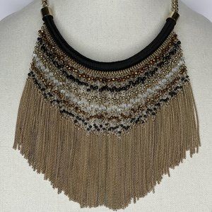Guess Gold Tone & Multi-color Beaded Fringe Bib Necklace